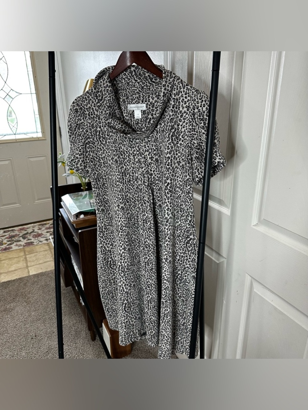 Christopher & Banks Black and White Leopard Print Cowl Neck Midi Dress ❄️